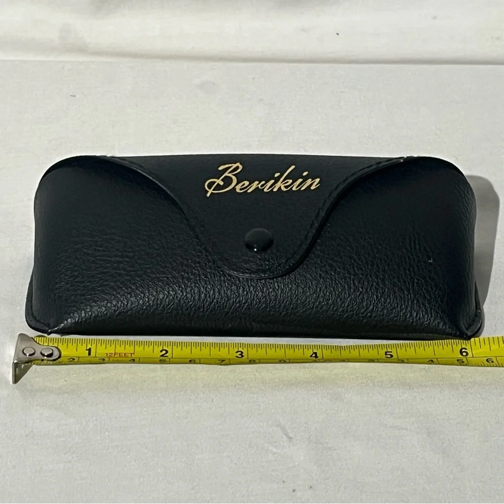 VTG Berikin Eyeglass Case Pebbled Leather Gold Script Signature Felt Interior